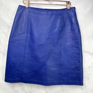 Vintage 90s Lambskin Mini Leather Skirt Women's 6 Cobalt Blue Quite Luxury Retro